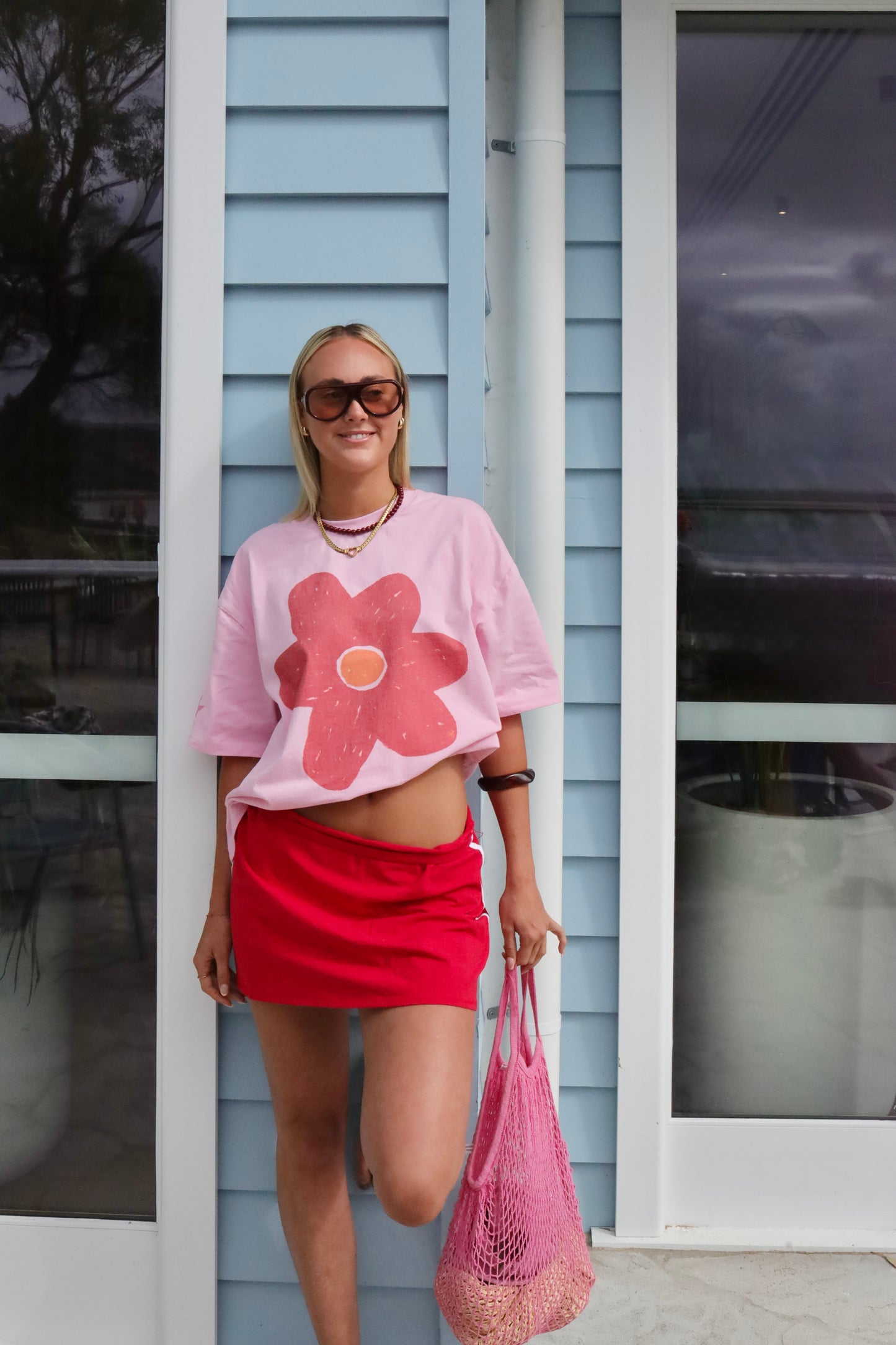 Oversized T-shirt med blommigt tryck