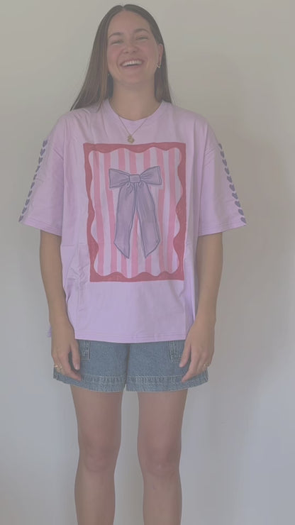 ‘Bow & Hearts’ Oversized Graphic T-Shirt